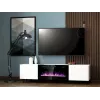 TV skapis Cama Meble PAFOS EF ar elektrisko kamīnu 180×42×49 cm, balts matēts