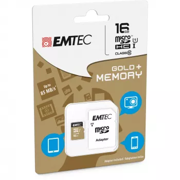 EMTEC Gold+ microSDHC atmiņas karte 16 GB Class 10 ar SD adapteri (ECMSDM16GHC10GP)