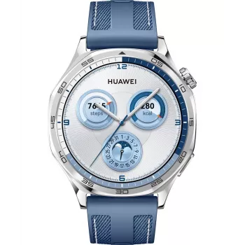 Viedpulkstenis HUAWEI WATCH GT5 46mm — 1.43 collu AMOLED, GPS, 524 mAh, nerūsējošā tērauda korpuss, zila auduma siksniņa