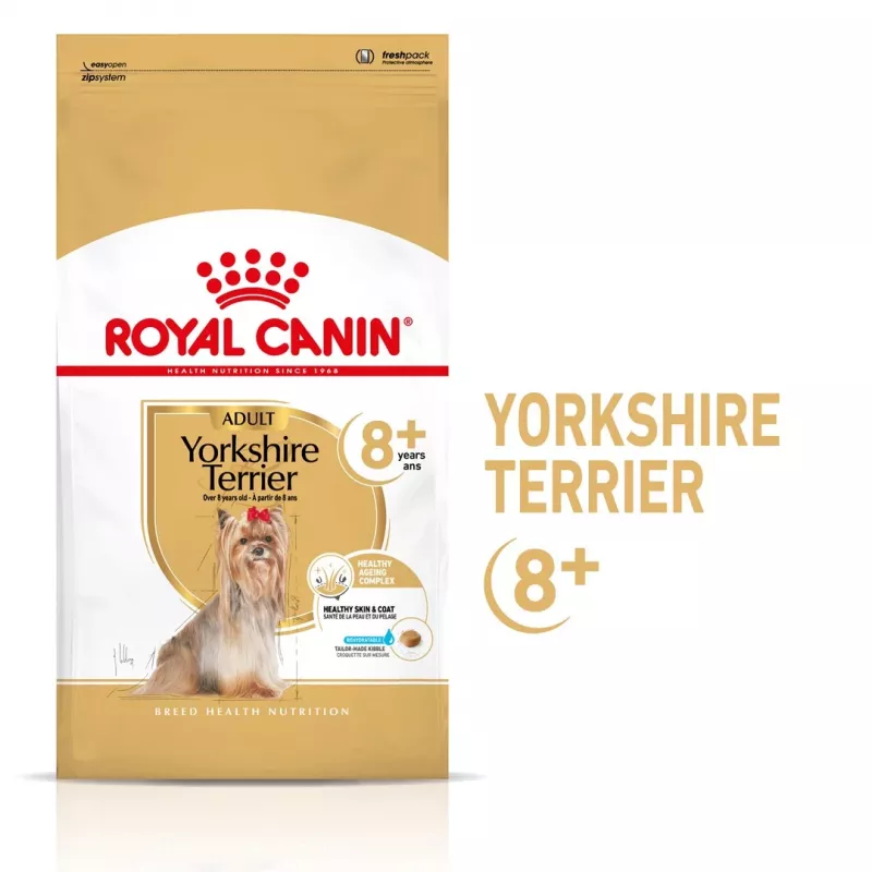 Sausā barība suņiem Royal Canin Yorkshire Terrier 8+ 1.5 kg — mājputni, senioru mazo šķirņu, 29% olbaltumvielas, 18% tauki