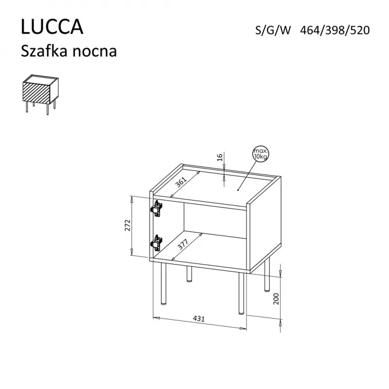 Naktsgaldiņu komplekts Cama meble LUCCA, 2 gab., 47x40x52 cm, melns, MDF/skaidu plātne