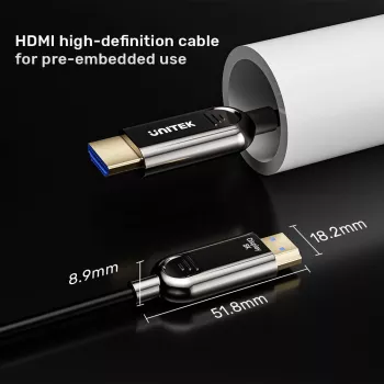 HDMI kabelis Unitek C11085GY01-15M — HDMI Type A uz A, 30 m, HDMI 2.1, 8K@60Hz, 4K@144Hz, apzeltīti kontakti, melns