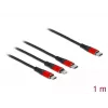 USB uzlādes kabelis DeLOCK 3 in 1 USB Type-C uz Lightning Micro USB USB Type-C 1 m melns sarkans