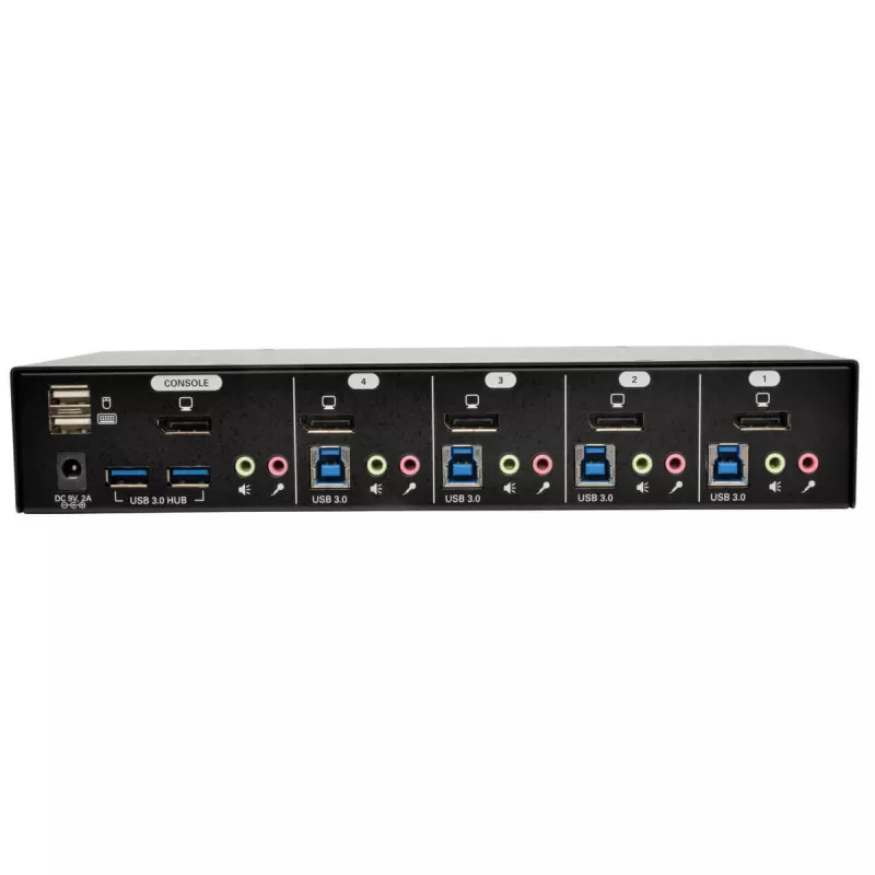 Eaton Tripp Lite 4 portu DisplayPort KVM slēdzis ar audio kabeļiem un USB 3.0 SuperSpeed centrmezglu (B004-DPUA4-K)