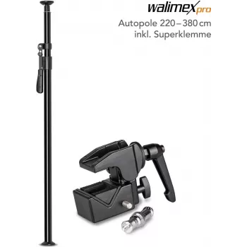 Statīva / teleskopiskais stabs walimex Autopole 220–380 cm ar Super Clamp