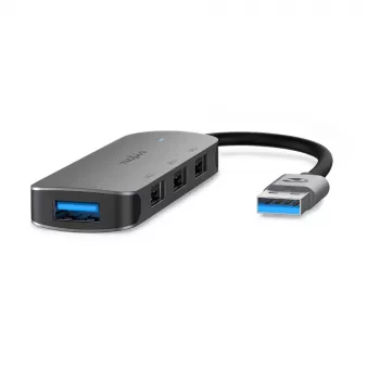 Nedis USB-Hub USB-A Spraudnis - 4x USB A, 4 porti, USB 2.0 / USB 3.2 Gen 1, USB barots, 5 Gbps (CCGB61210GY01)