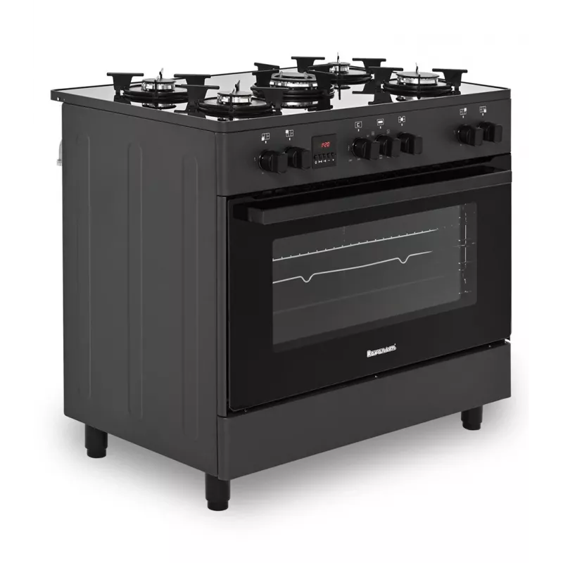 Brīvi stāvoša gāzes/elektriskā plīts Ravanson KWGE-K90, 5 gatavošanas zonas, 90 cm, cepeškrāsns 105 L, skārienvadība