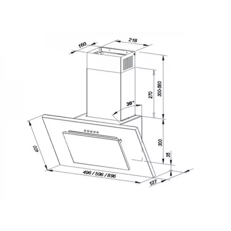 Tvaika nosūcējs skursteņa tipa MAAN Vertical PG 60 — 59,6 cm, balts, 320 m³/h, 3 ātrumi, LED gaismas