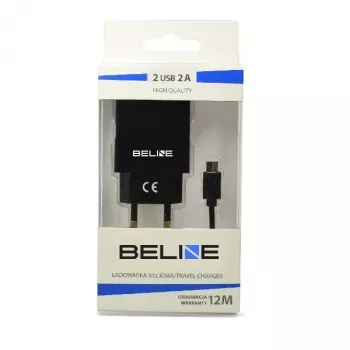 Ceļojumu lādētājs Beline Beli0011 — 2× USB porti, microUSB kabelis, 2A izvade, melns