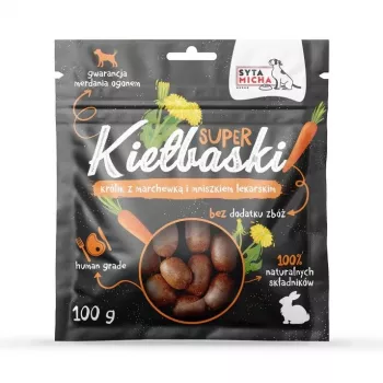 SYTA MICHA Great sausages ar trusi, burkānu un pienu - suņu kārums - 100g