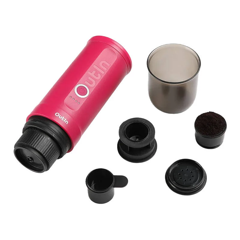 Pārnēsājama espresso kafijas automāts OUTIN Nano Melns, Rozā — 20 bāri, maltā kafija, 7500 mAh akumulators, 670 g