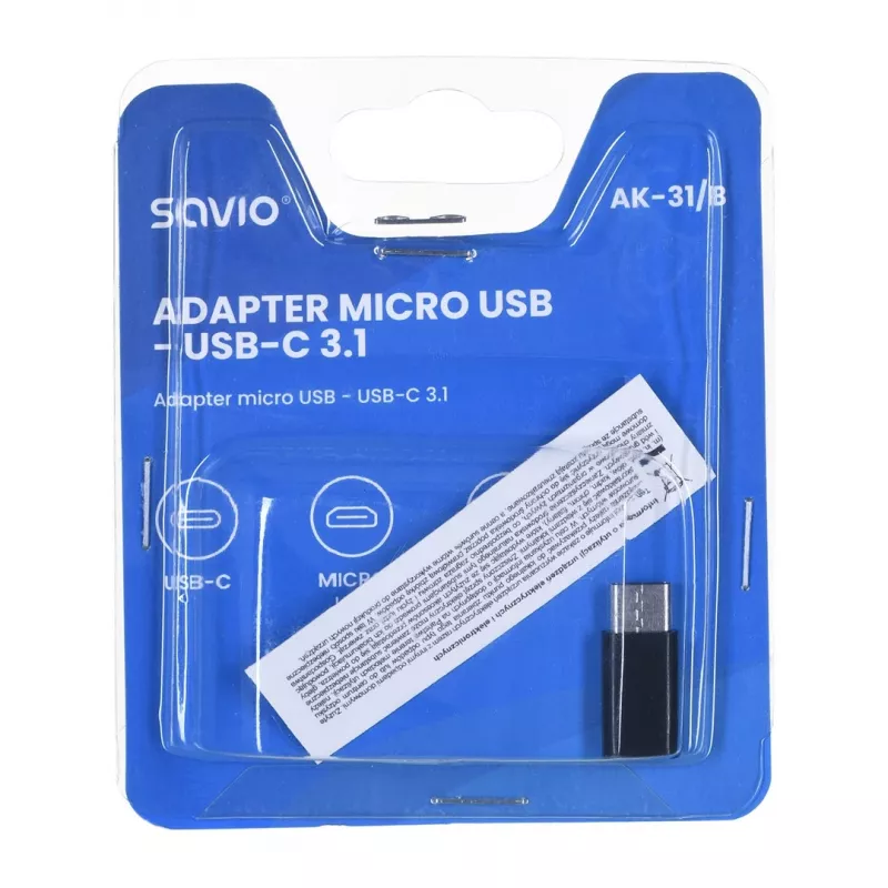 Savio AK-31 / B adapteris Micro USB uz USB 3.1 Type C, melns