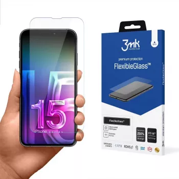 3MK FlexibleGlass Pro rūdīts elastīgs ekrāna aizsargs Apple iPhone 15 — caurspīdīgs, pret skrāpējumiem izturīgs