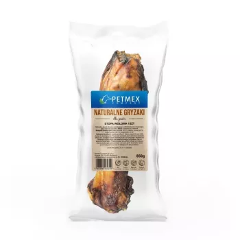 Košļājamā liellopa pēda PETMEX Beef foot 850 g – dabīgs, ilgstošs cienasts suņiem, 300 mm, hipoalerģisks, pieaugušiem vidējiem/lieliem suņiem