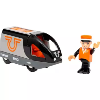 BRIO pasažieru vilciens 63604700 oranžs-melns, koka rotaļu vilcieniņš, saderīgs ar BRIO sliedēm