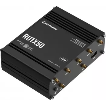 Bezvadu maršrutētājs Teltonika RUTX50 — 5G, Divu joslu 2.4/5 GHz, Wi‑Fi 5 (802.11ac), Gigabit Ethernet, 5 x RJ‑45, USB, Melns