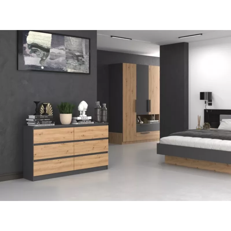Kumode Top e Shop M6 140 ANT/ART, 6 atvilktnes, Antracīts Ozols, 1380×750×400 mm