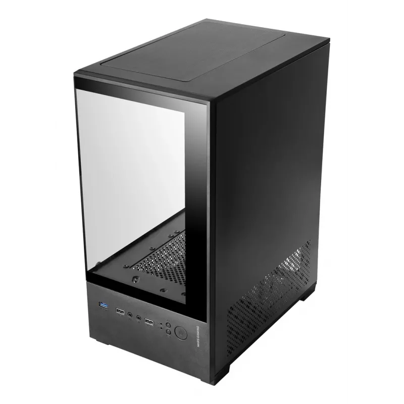 Mini Tornis PC korpuss TACENS Mars Gaming MC-SE2 — Mini-ITX / Micro-ATX, melns, sānu logs, barošanas bloks apakšā, atbalsta 2x2.5 collu + 1x3.5 collu