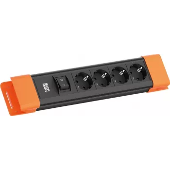 Bachmann CONNECTUS pagarinātājs ar 4 kontaktligzdām, slēdzi un 2,0 m kabeli, melns/oranžs