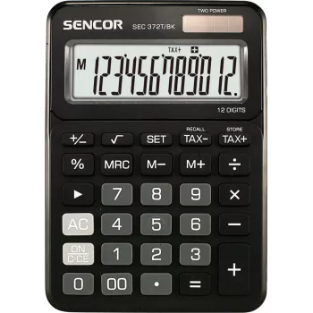 Kalkulators SENCOR SEC 372BK 12-ciparu LCD pamata galda kalkulators, bateriju darbināms