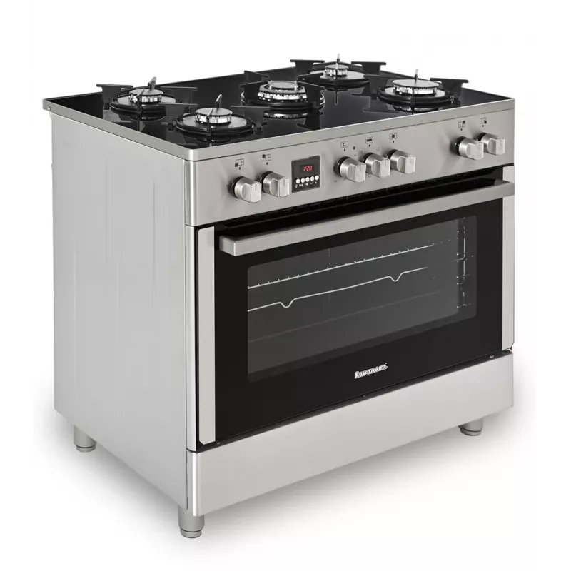 Brīvi stāvoša gāzes-elektriskā plīts Ravanson KWGE-K90, 5 gatavošanas zonas, 90 cm, inox