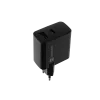 Vadu mobilās ierīces lādētājs NATEC NUC-2145, 65W, USB-C PD 3.0 + QC 3.0, 1x USB-C, 1x USB-A, 110–240V, Melns