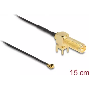 Koaksiālais kabelis DeLOCK 12039 0,15 m RP-SMA – I-PEX MHF1 Melns