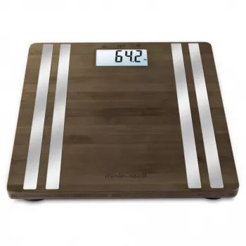 Medisana BS 552 elektroniskie personīgie svari — sudraba bambusa virsma, maks. 180 kg, 100 g precizitāte, Bluetooth, ĶMI, ķermeņa sastāvs