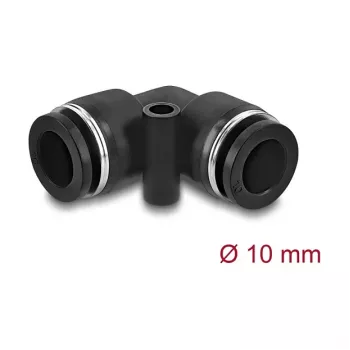 DELOCK pneimatiskais savienotājs 10 mm, 90° leņķa ar montāžas caurumu, iekšējā vītne, metāls/plastmasa, garums 36,5 mm