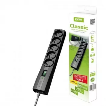 Pagarinātājs EVER CLASSIC 5 kontaktligzdas 3 m vads 250 V 10 A ar pārsprieguma aizsardzību (175 J) Melns
