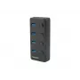 USB centrmezgls NATEC MANTIS USB 2.0 Type-B — 4x USB 3.2 Gen 1 Type-A porti, melns, 0,8 m kabelis, tīkla adapteris, barošanas slēdzis