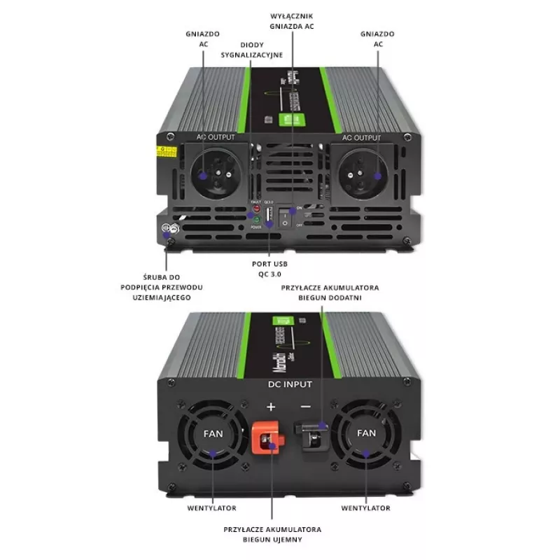 Qoltec Monolith automobiļa invertors 4000 W Melns