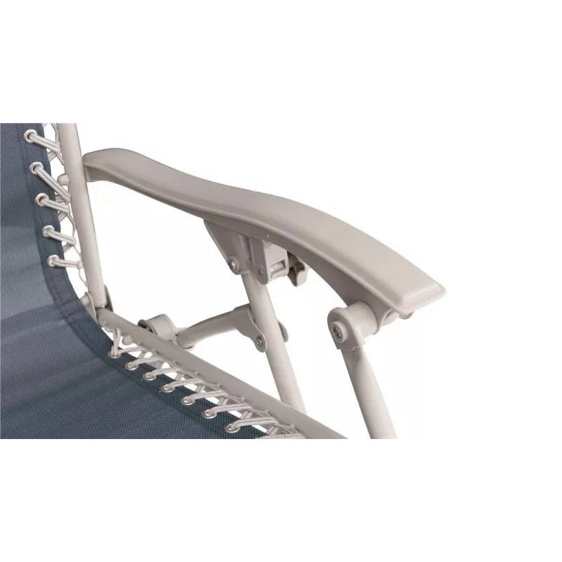 Kempinga krēsls Outwell Ramsgate — 2 kājas, max slodze 120 kg, svars 7.4 kg, izmērs 650×790 mm, zils