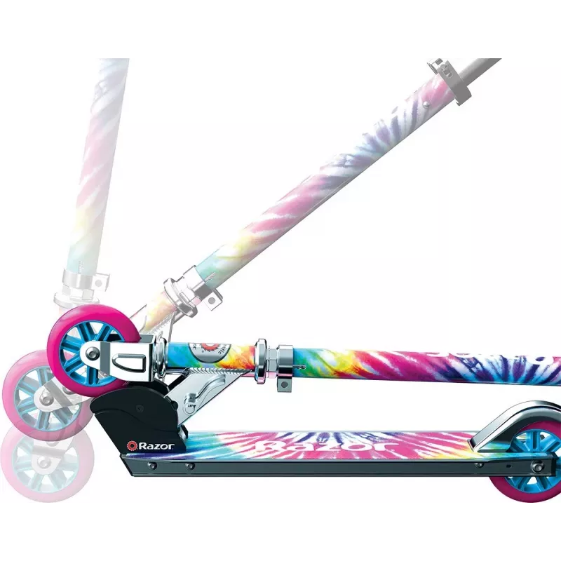 Bērnu skrejritenis Razor A Tie-Dye — alumīnija salokāms 2-riteņu skrejritenis, regulējams stūres augstums, ABEC-5, maks. slodze 65 kg