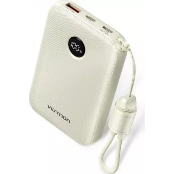 Power bank Vention FKAN0-C 10000 mAh — 2× USB-C, 1× USB-A, 22.5 W, Bēšs