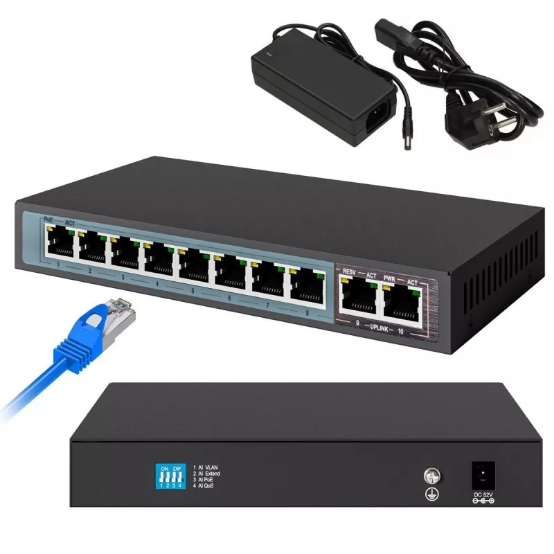 Slēdzis Extralink PERSES 8x Gigabit PoE/PoE+ 2x RJ45 Uplink 96W
