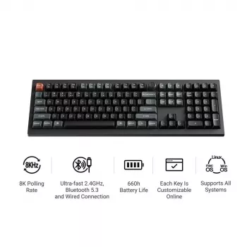 Mehāniskā tastatūra Keychron V6 Ultra 8K — pilna izmēra 100% QWERTY, Bluetooth, RGB, melna
