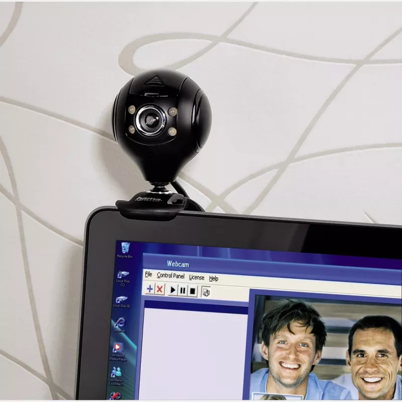 Hama 00053950 Spy Protect HD tīmekļa kamera, 1,3 MP, 1280 x 720, 30 kadri/s, iebūvēts mikrofons, USB 2.0, melna