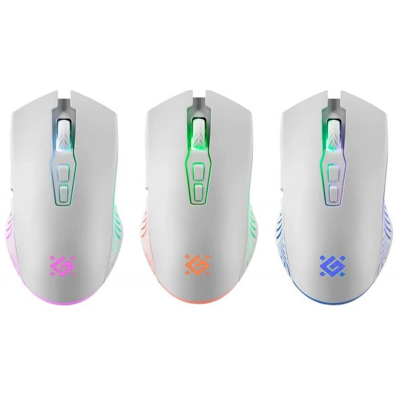 Bezvadu spēļu pele DEFENDER Pandora White — ambidekstrāla, 3200 DPI, 6 pogas, programmējama, optiska, USB