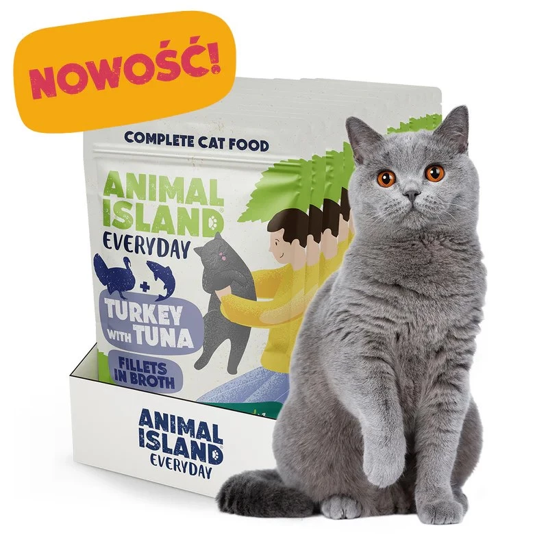 ANIMAL ISLAND tītara ar tunci kaķu barība maisiņos 12x85g