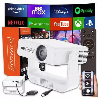Mini projektors zenwire IMC260 — pārnēsājams projektors ar Android 14, Wi-Fi, 360° atbalstu, Full HD/4K ieeju telefoniem