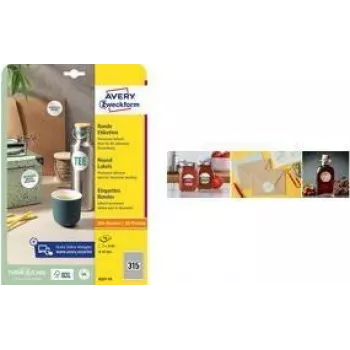 Avery apaļas baltas etiķetes L3415-10 40 x 40 mm – 10 loksnes iepakojumā