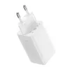 Sienas lādētājs Baseus GaN5 Pro 65W — USB + 2×USB-C (QC3.0, PD3.0) ar 1m USB-C kabeli, balts