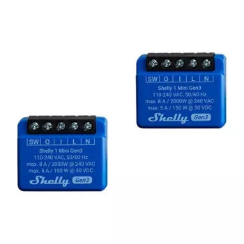 Viedais slēdzis Shelly 1 Mini Gen3 1P bezvadu 110-240V (2 iepakojumā)
