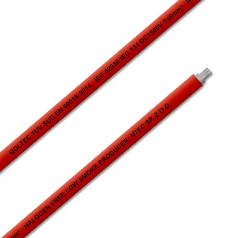 Saules kabelis QOLTEC 53852 6 mm², 100 m spole, sarkans