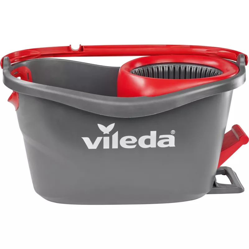 Mops VILEDA EasyWring & Clean Turbo, sarkans technopolimēra spainis, noņemama mazgājama mikrošķiedras galva, cietām grīdām