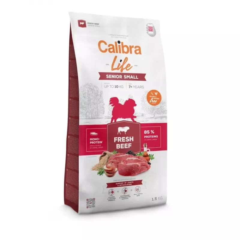 Sausā suņu barība Calibra Life Senior Small Fresh Beef 1,5 kg – graudi, cukurs, soja un lipeklis brīva sausā barība senioru mazo šķirņu suņiem