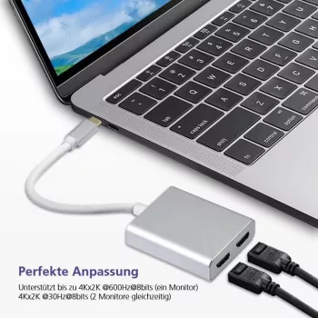 helos USB 3.1 Type-C splitter 288384 — 2x HDMI 4K, sudraba