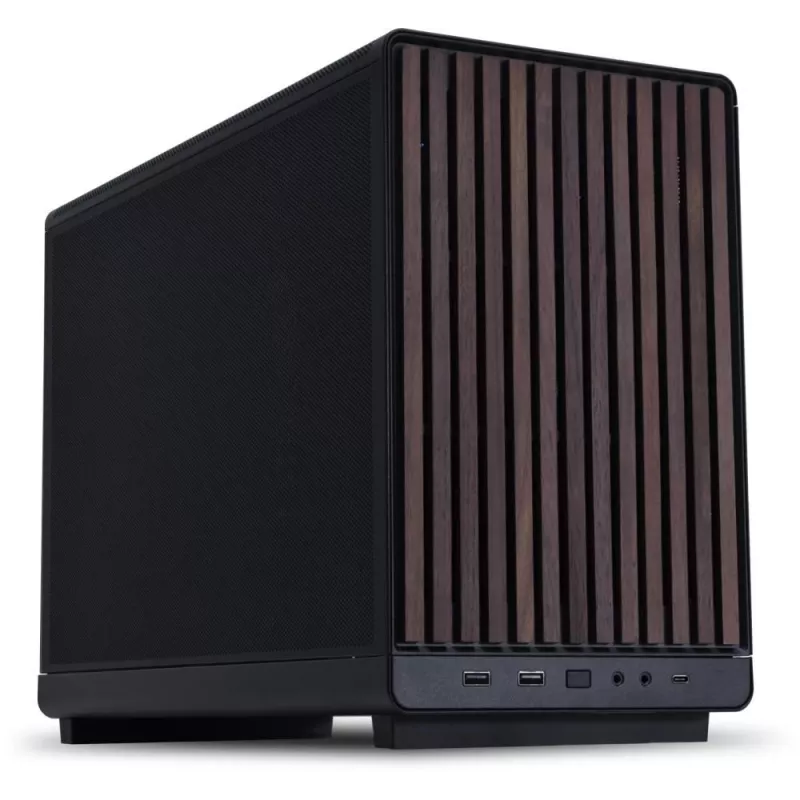PC korpuss Lian Li A3-mATX Micro Tower — Micro-ITX/Micro-ATX, Wood & Black, atbalsta ATX/SFX/SFX-L barošanas blokus