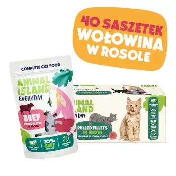 ANIMAL ISLAND liellopa gaļa buljonā kaķu barība mono-paka 40x85g